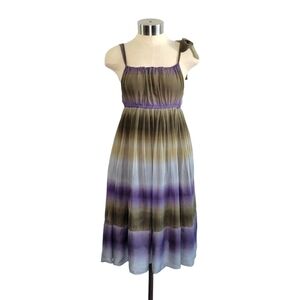 United Colors of Benetton Silk Sleeveless Dress Green Purple Blue Stripe Size S
